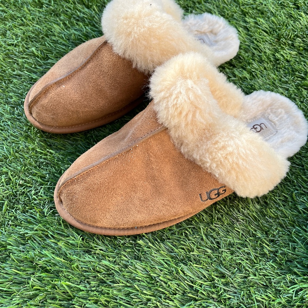 UGG Chestnut Suede Slippers with Soft Cream Lining